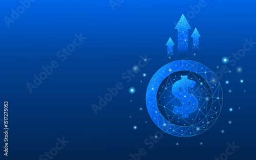 Powerful digital illustration of the Dollar sign in a luminous network, symbolizing the digital future of the US Dollar, fintech impact, and growth in crypto and blockchain industries