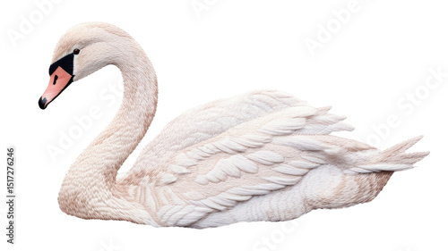 Fototapeta Naklejka Na Ścianę i Meble -  PNG Embroidery of swan animal white bird.