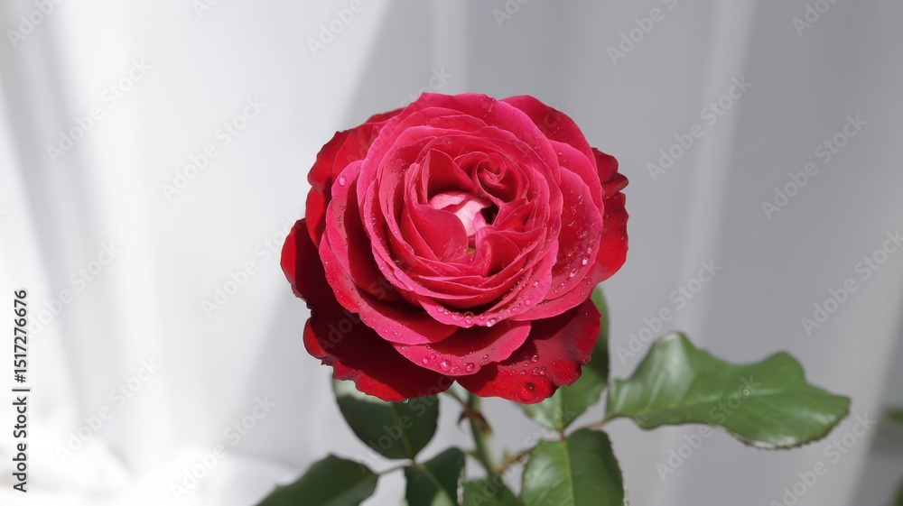 Naklejka premium A Single Red Rose Blooming Brightly in Gentle Light