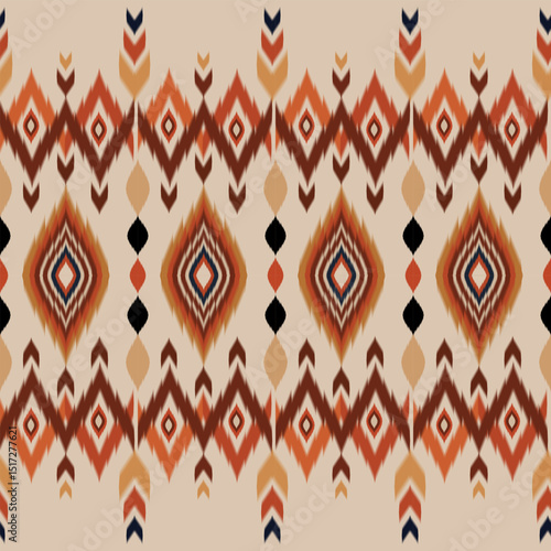 abstract seamless pattern A seamless Ikat pattern featuring horizontal blurred stripes with modern rustic charm. Perfect for textiles, lifestyle products, and natural packaging