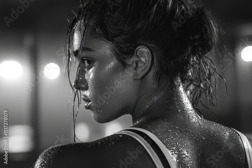 Black and White Image of Woman Fitness Training