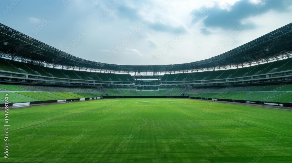 Fototapeta premium Empty baseball stadium with green field
