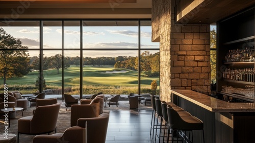 Luxury Golf Course Lounge with Stunning Sunset View