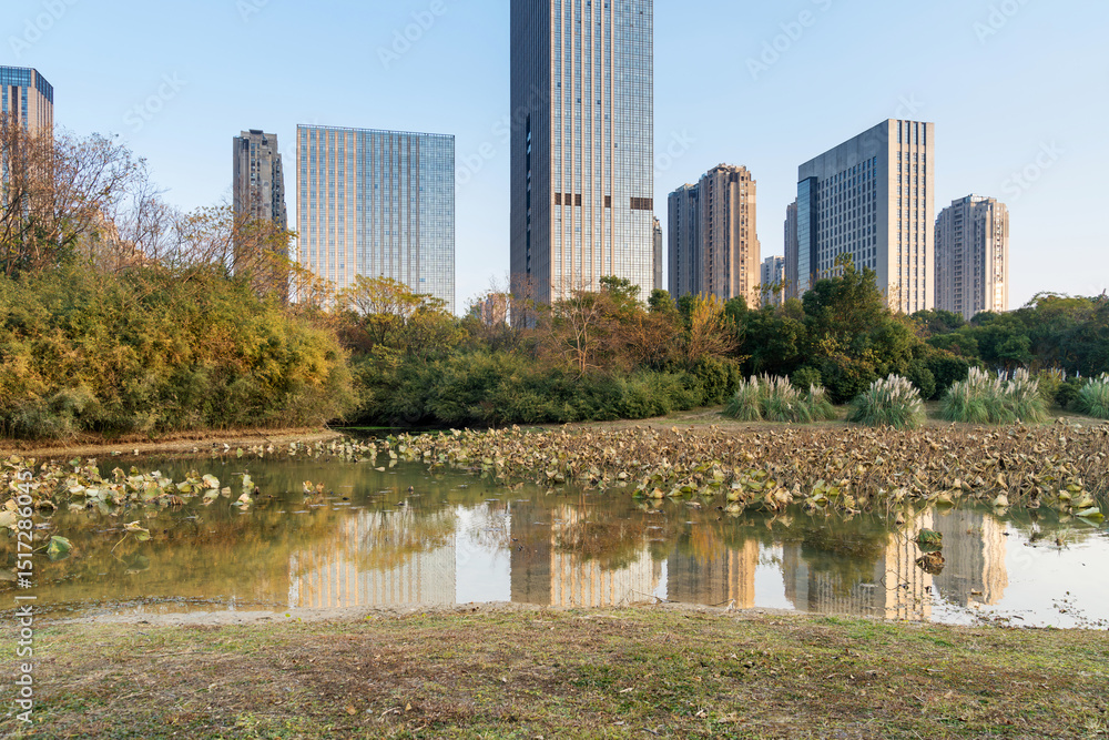 Fototapeta premium Lakeside modern office building in China