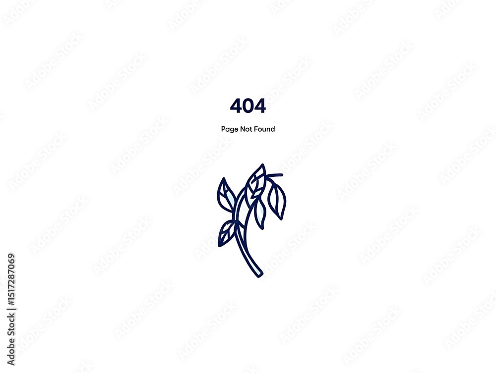 Obraz premium 404 page not found with leaf isolated on white background
