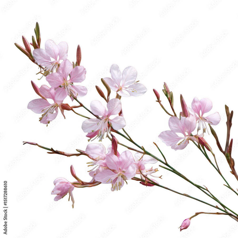 Obraz premium Pink gaura flower branch isolated on transparent background