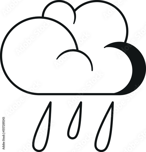 Rainy weather forecasting black-and-white symbol
