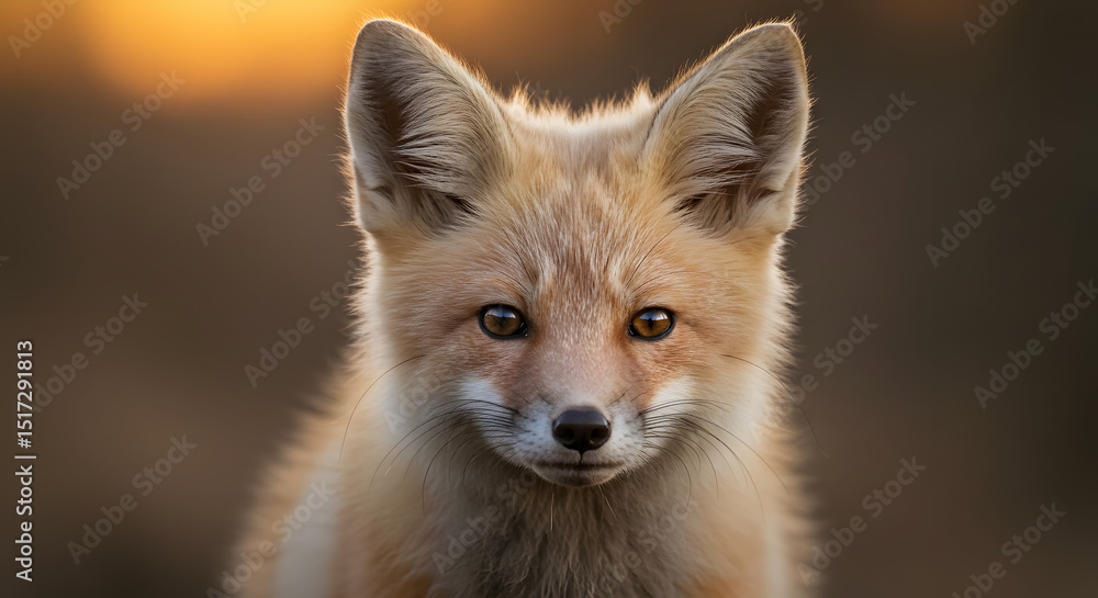 Fototapeta premium Fox Cub Close Up at Sunset