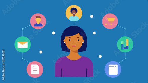Consumer Profiles Silhouettes of diverse shoppers overlaid with digital patterns and data points with an AI figure mediating analysis by connecting the profiles to trends and