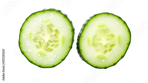 Two fresh cucumber slices isolated on a transparent background