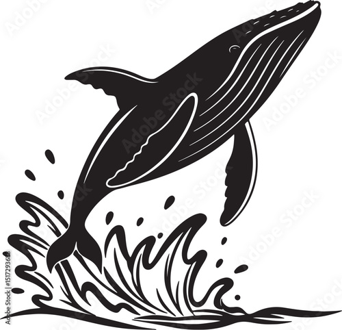 Breaching Whale Silhouette with Splash Effect