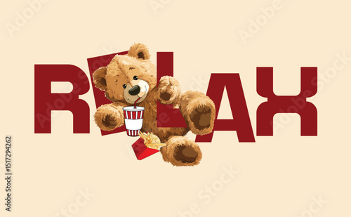 Relaxing Teddy Bear Vector Illustration.