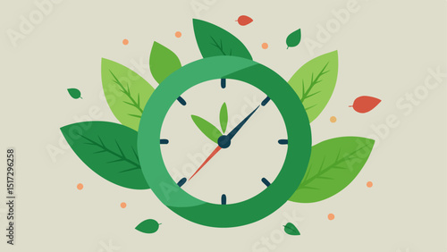 Clock with Nature A clock face with natural elements like leaves and flowers instead of numbers suggesting time spent enjoying nature rather than shopping.