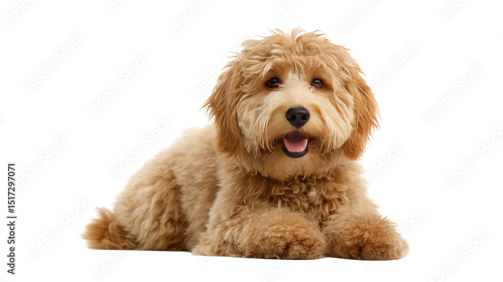 a cute golden doodle laying down isolated, transparent background a cute golden doodle laying down isolated, transparent background