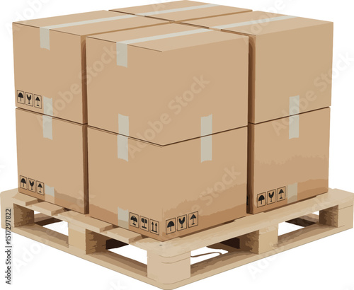 A neatly arranged stack of six uniform cardboard boxes vector illustration