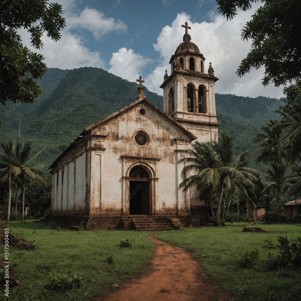 Naklejka premium A restored colonial church in a remote village.