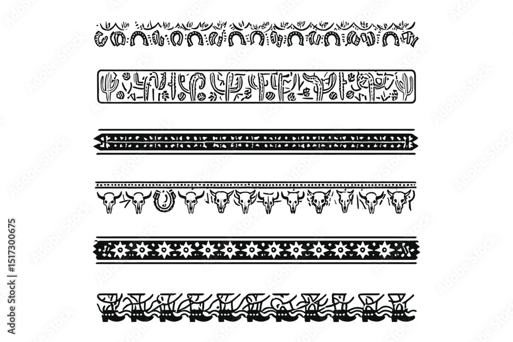 Obraz premium Collection of Decorative Black and White Ethnic Borders, Tribal Design Elements, Vector EPS File