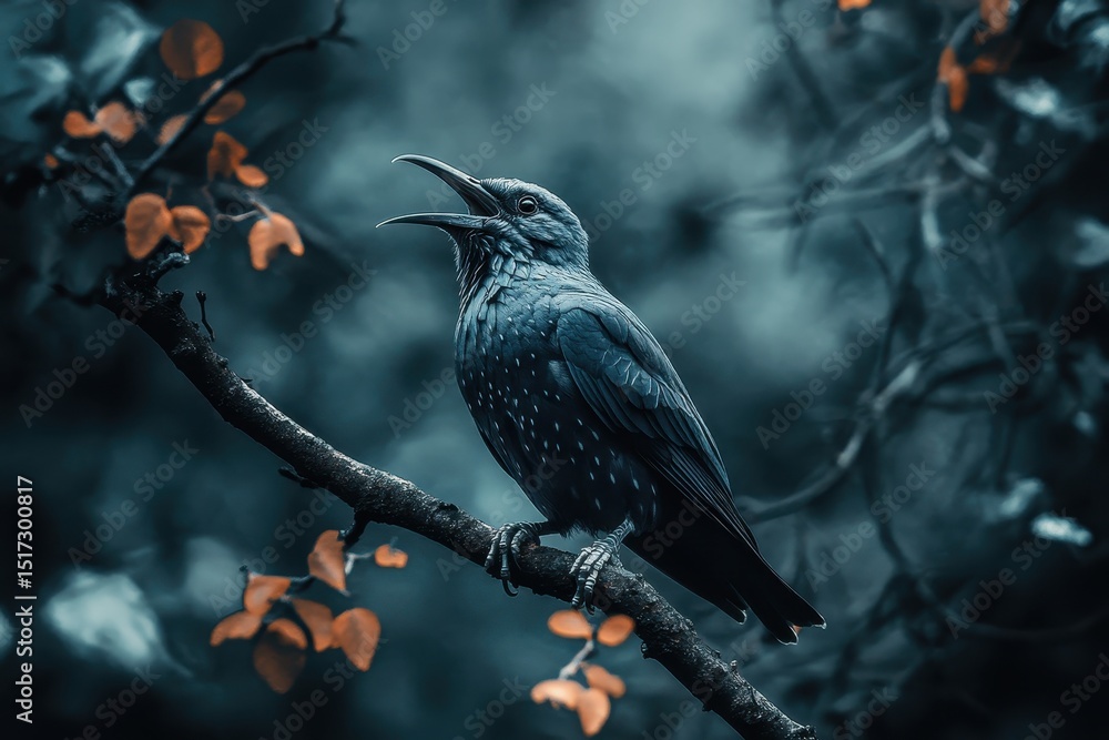 Fototapeta premium Common cuckoo singing on a branch surrounded by foliage in the wild, Common cuckoo Cuculus canorus in the wild The singing bird