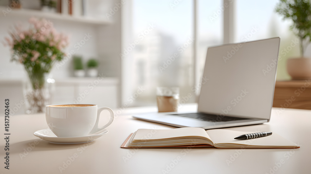 Cozy Home Office Setup Laptop, Notebook, and Coffee Cozy Home Office Setup Laptop, Notebook, and Coffee