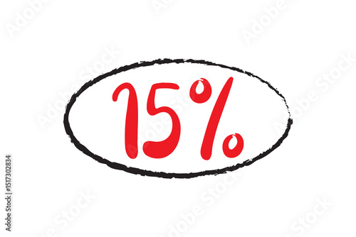 15% vector image black and red colour on white background.