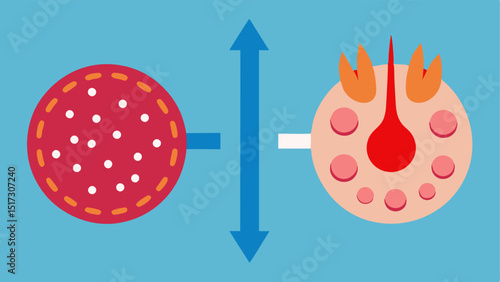 Inflammation Reduction A sidebyside comparison of inflamed tissue versus relaxed tissue with arrows indicating the reduction of swelling due to infrared exposure.