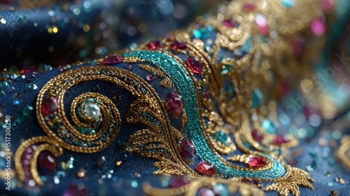 Wallpaper Mural Intricate Close-Up of Shimmering Fabric with Gold Thread Embroidery Highlighting Sophistication and Artistry in Textile Creation Torontodigital.ca
