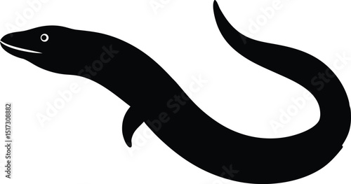 Eel fish silhouette art vector style illustration, Black silhouette an eel like fish with a curved vector
