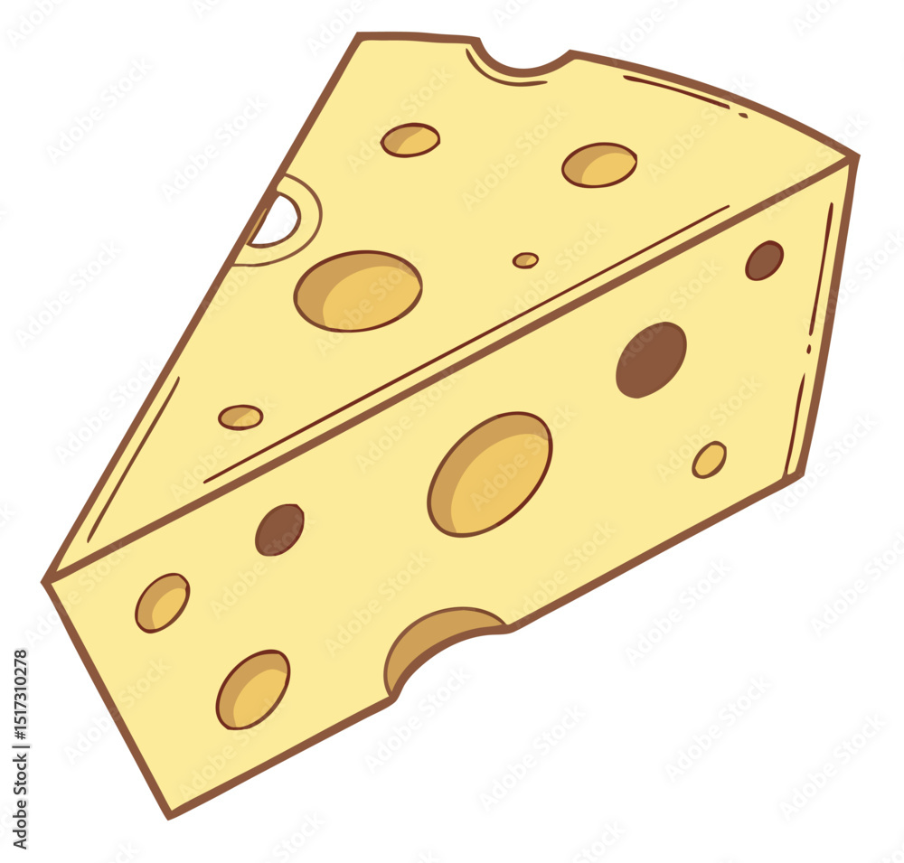 A delicious wedge of swiss cheese with holes isolated on a plain white background A delicious wedge of swiss cheese with holes isolated on a plain white background