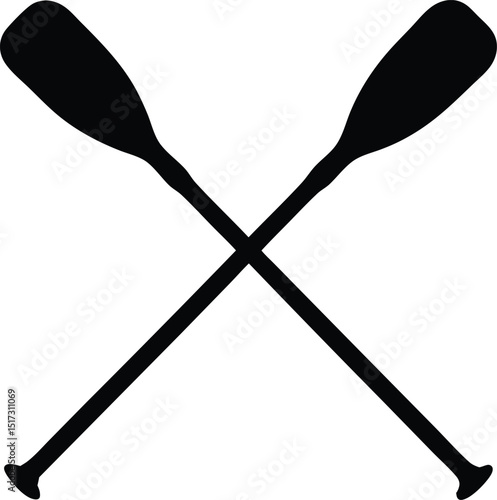 Two boat paddles silhouette vector, canoe oars black symbol