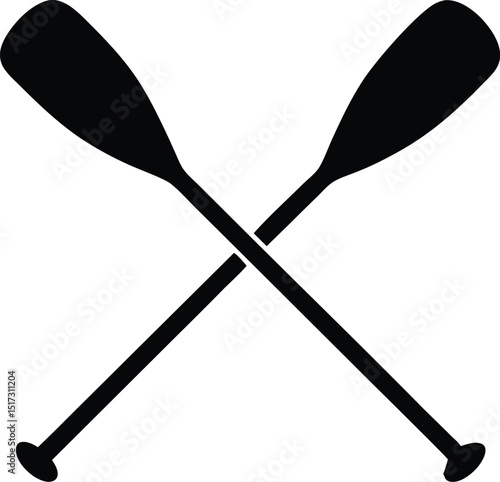 Two boat paddles silhouette vector, canoe oars black symbol
