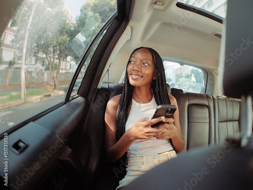 Happy rideshare with phone