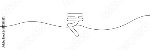 Continuous line drawing of Rupee currency symbol. Line art of Indian rupee currency symbol. Vector illustration . EPS 10 . 