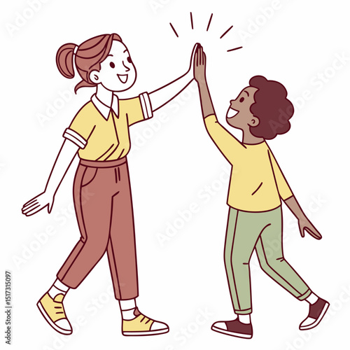 Cheerful children giving a high five a perfect scalable graphic for websites blogs and social media promoting teamwork friendship and collaboration