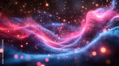 Abstract swirling nebula of pink and blue particles