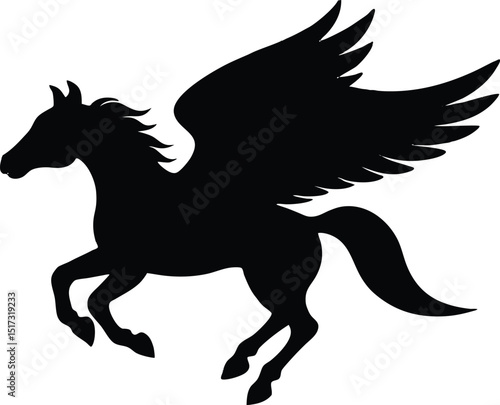 Flying pegasus silhouette vector illustration, Horse vector silhouette flying pegasus icon unicorn silhouette