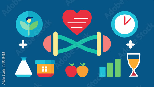 Health Formula An illustrated formula with symbols representing DNA sequencing exercise diet and stress showing the multifaceted approach to understanding longevity.