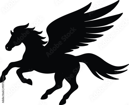 Flying pegasus silhouette vector illustration, Horse vector silhouette flying pegasus icon unicorn silhouette