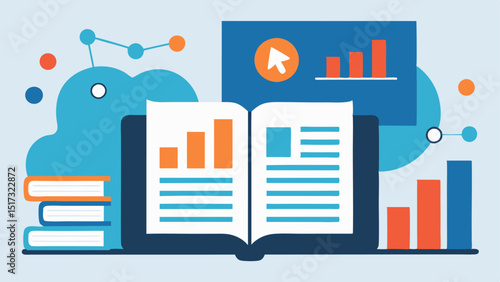 DataDriven Headlines An open book or digital screen filled with headlines made up of data points and charts demonstrating AIs capability to derive news from analytics.