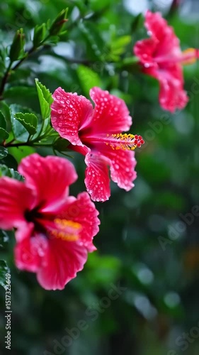 Wallpaper Mural Vertical video Raindrops falling on beautiful close up hibiscus flowers Torontodigital.ca
