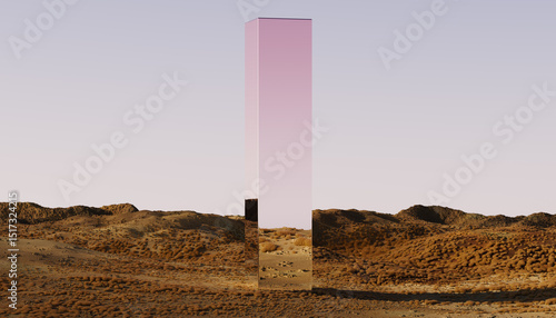 Mysterious Mirror Monolith in a Desert Landscape