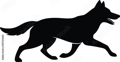Running german shepherd silhouette, Vector flat hand drawn running shepherd dog silhouette isolated design