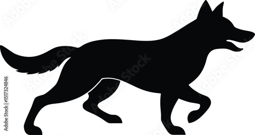 Running german shepherd silhouette, Vector flat hand drawn running shepherd dog silhouette isolated design