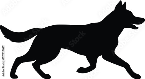 Running german shepherd silhouette, Vector flat hand drawn running shepherd dog silhouette isolated design