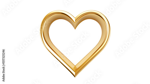 Isolated golden heart shape on a transparent background 