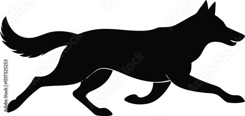 Running german shepherd silhouette, Vector flat hand drawn running shepherd dog silhouette isolated design