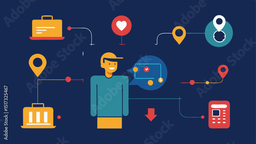 Customer Behavior Tracking An illustration of data visualization showing heat maps of where customers spend most of their time in the store monitored by AI for optimizing layout.