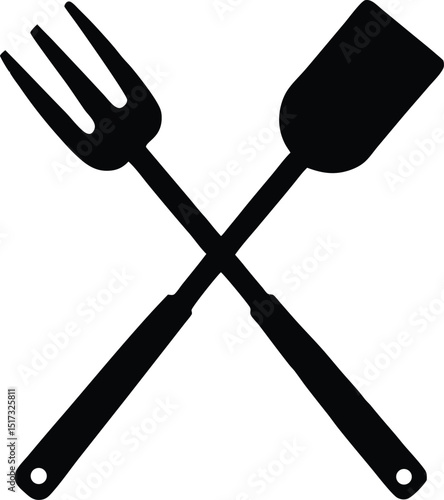 Grill fork and spatula tool silhouette vector, Spatula and fork sign silhouette. vector illustration