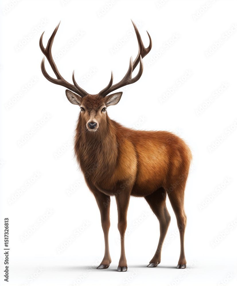 Full body image of deer isolated on white background. For educational content, animal studies, and minimalist wildlife design Full body image of deer isolated on white background. For educational content, animal studies, and minimalist wildlife design