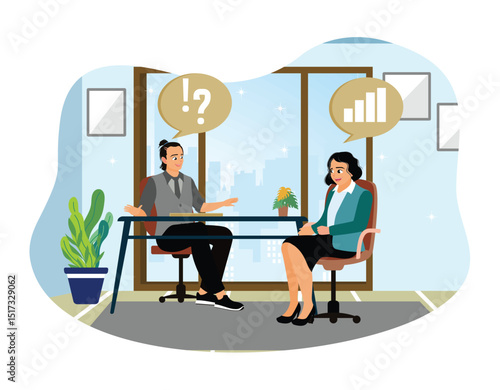 Job applicants have interviews with managers in the office.