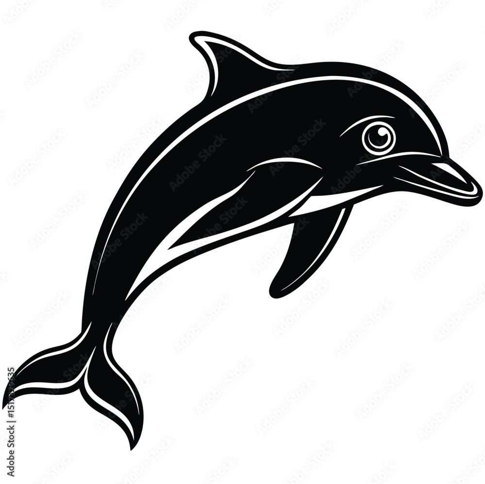 Stylized Black and White Dolphin Illustration Stylized Black and White Dolphin Illustration